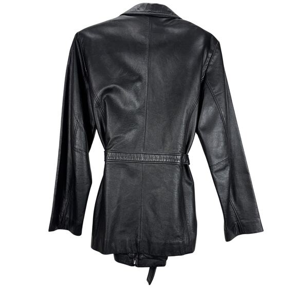 Outbrook Women's Black Genuine Leather Zip Tie Waist Jacket Coat Medium M 8/10 - Picture 2 of 6